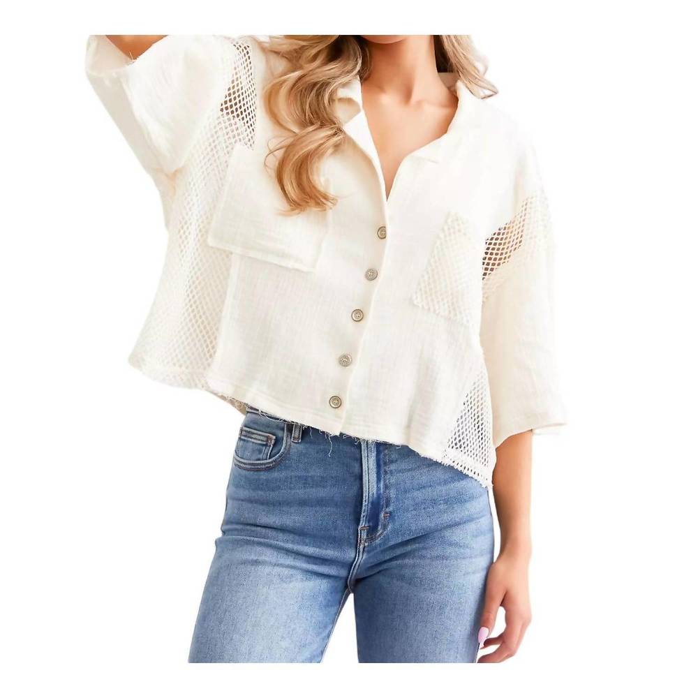 NEW POL crochet patch top in cream size L
